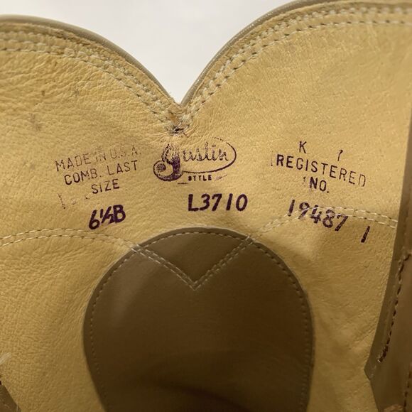 Justin Women Western Sz 6.5 B Tan Leather Round Toe Pull On Cowgirl Boot L3710 - Picture 12 of 13